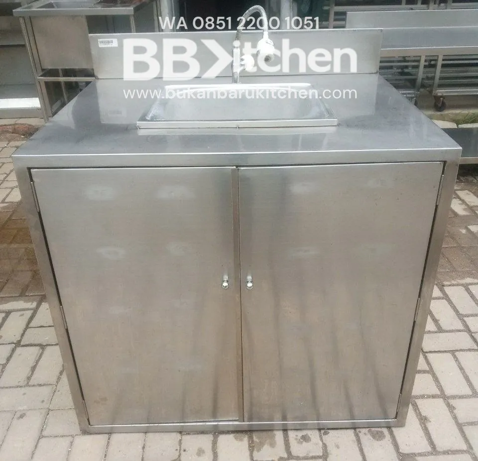 Single Sink Kabinet Stainless dengan Kran dan Grease Trap - Ukuran 100 x 80 x 90 cm - Image 4
