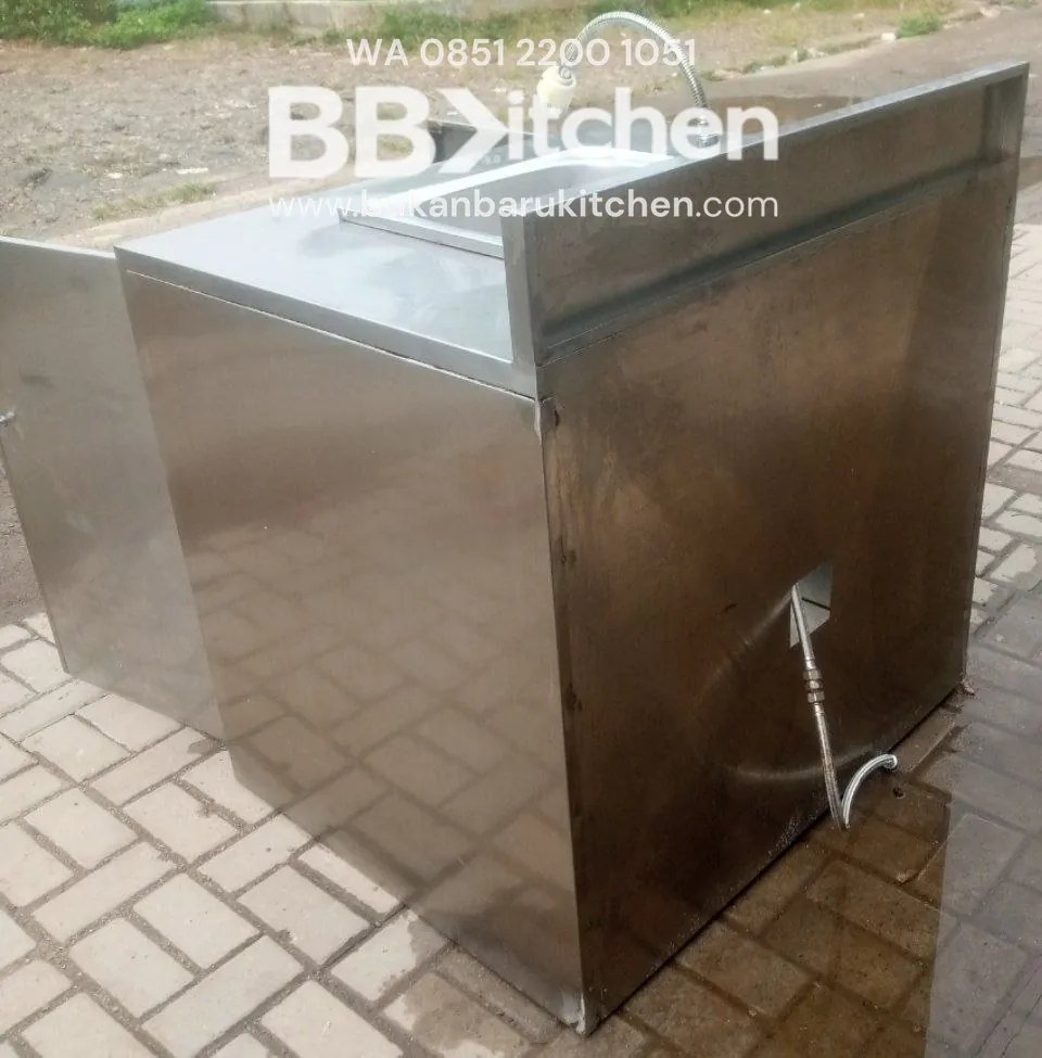 Single Sink Kabinet Stainless dengan Kran dan Grease Trap - Ukuran 100 x 80 x 90 cm