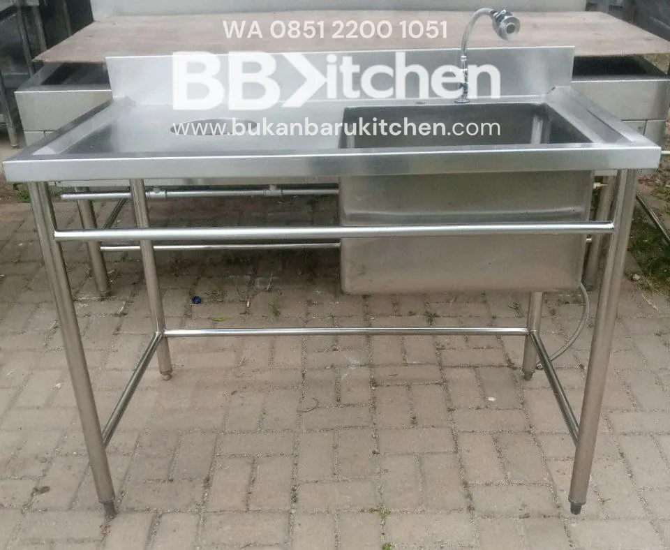 Single Sink Stainless Steel dengan Sayap dan Kran - 120 x 70 x 85 cm