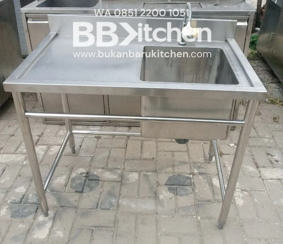 Single Sink Stainless Steel Sayap Kiri dengan Kran 100x60x85 cm