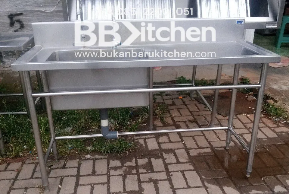 Sink 1 Lobang Sayap Kanan dengan 2 Kran - Ukuran P 150 x L 60 x T 85 cm