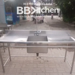 Sink Stainless Steel 1 Lobang dengan Sayap Kanan & Kiri - P 180 x L 70 x T 85 cm