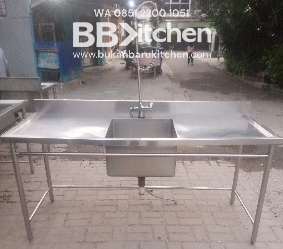 Sink Stainless Steel 1 Lobang dengan Sayap Kanan & Kiri - P 180 x L 70 x T 85 cm
