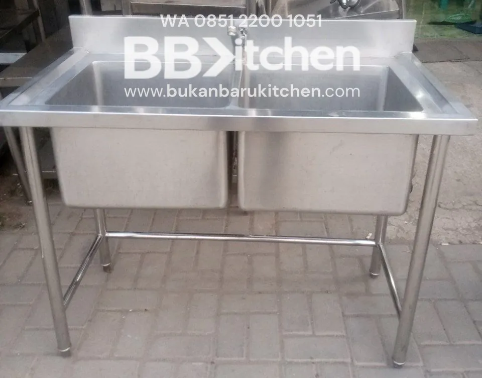 Sink Stainless Steel 2 Lobang P 110 x L 60 x T 84 cm - Ideal untuk Restoran dan Katering