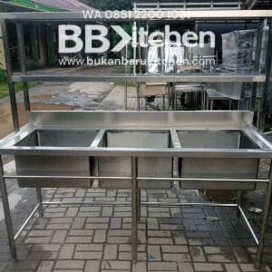 Sink Stainless Steel 3 Lobang dengan Upper Shelf P180 x L75 x T85 cm