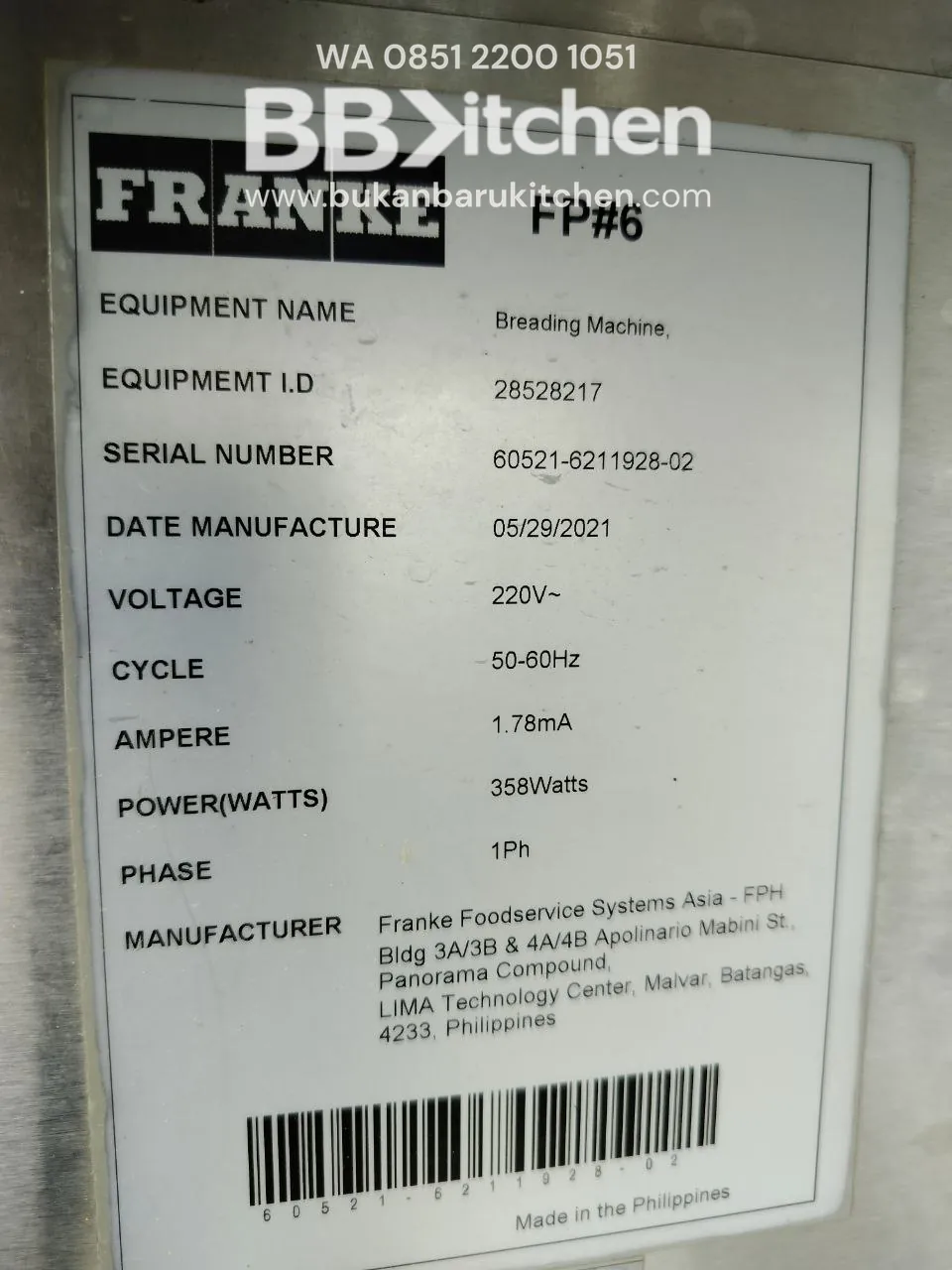 Breading Machine Penyaring Tepung 120x75x85 cm - Franke - Image 9