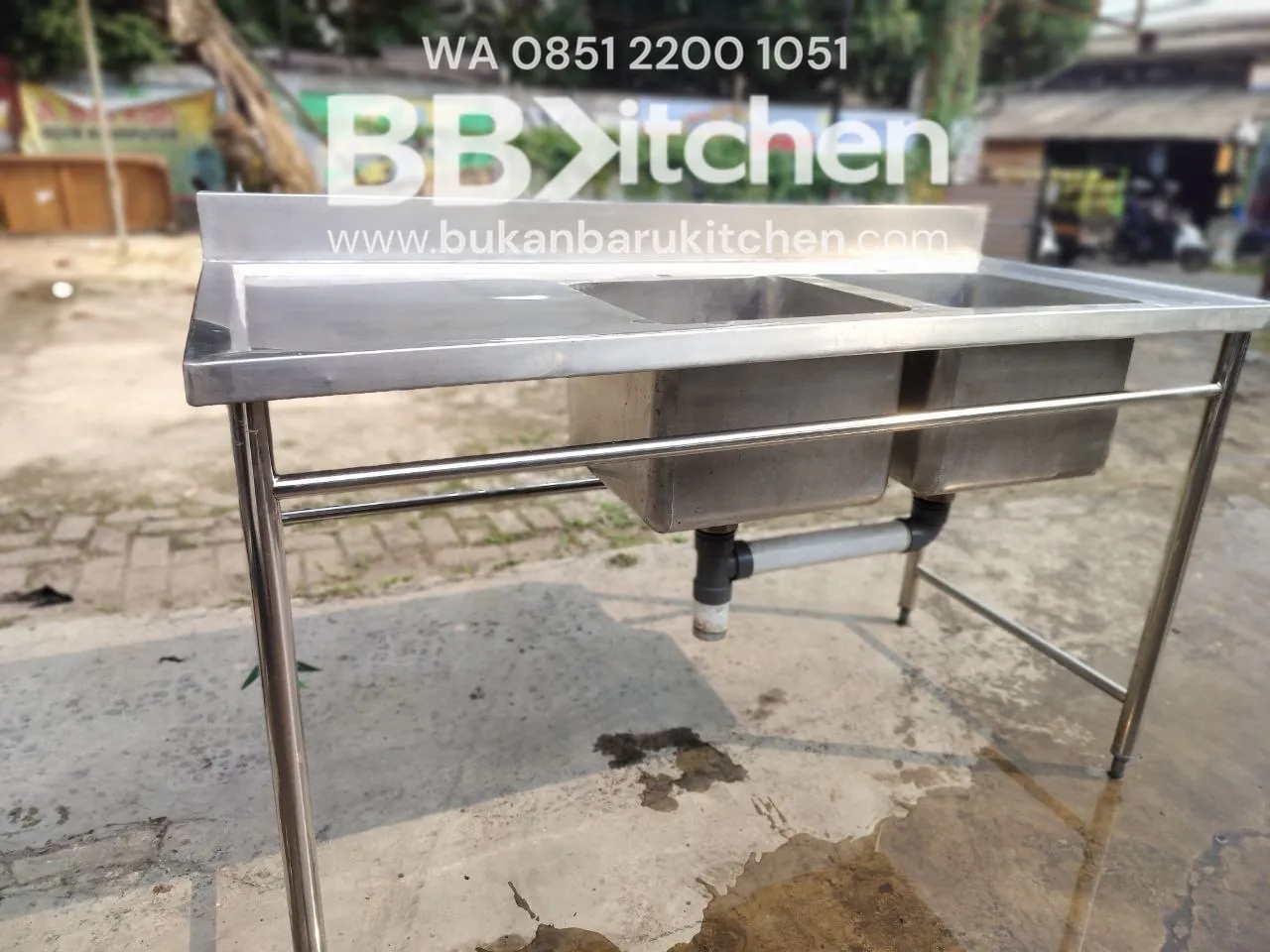 Double Sink Stainless Steel 150x70x85 cm dengan Sayap - Image 2