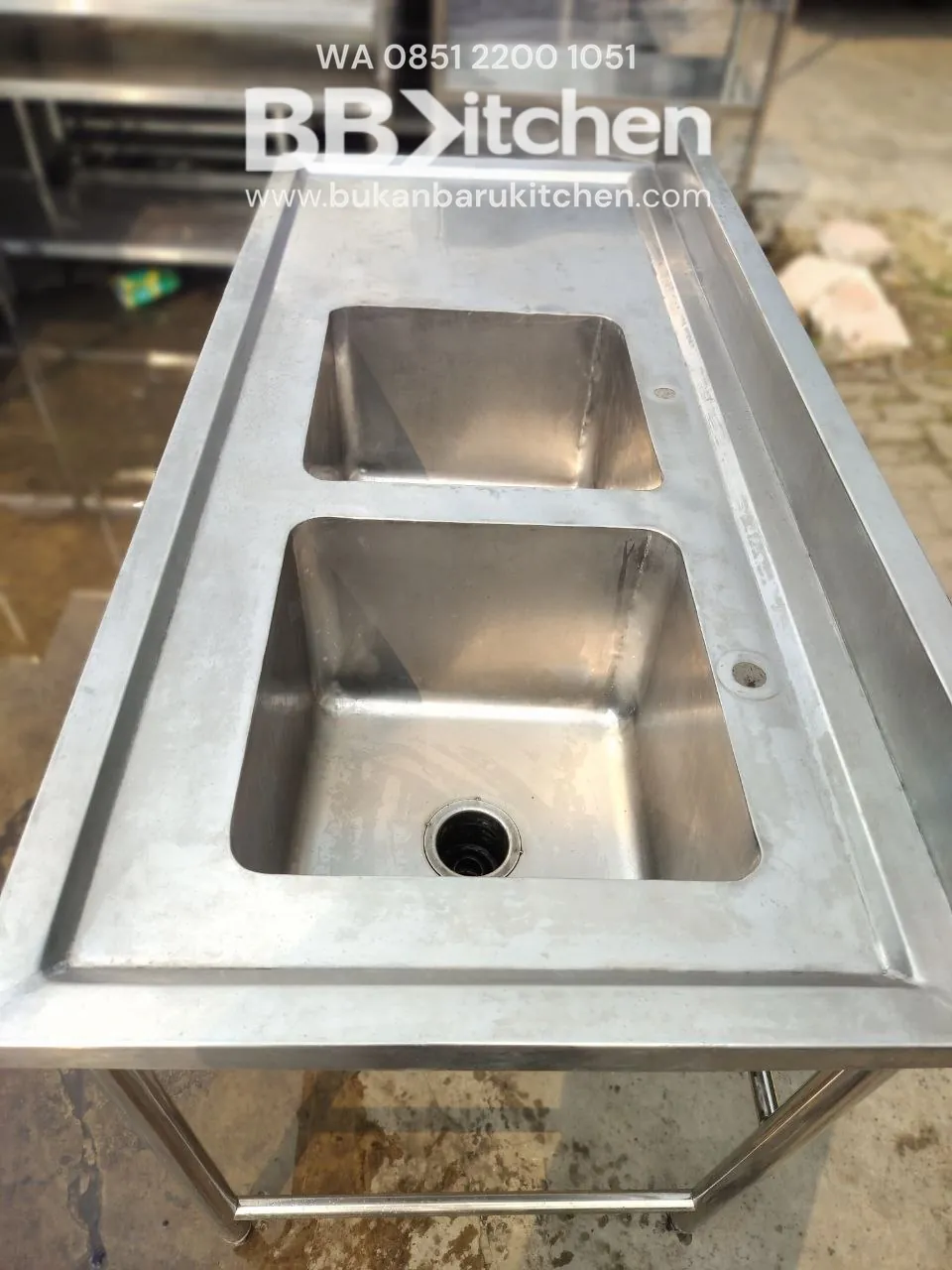 Double Sink Stainless Steel 150x70x85 cm dengan Sayap - Image 4