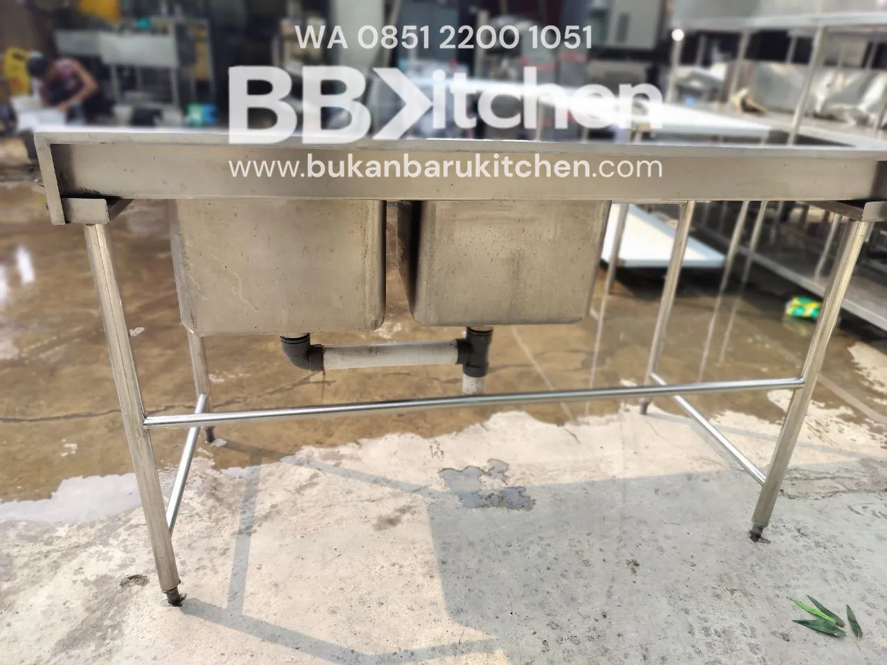 Double Sink Stainless Steel 150x70x85 cm dengan Sayap - Image 6