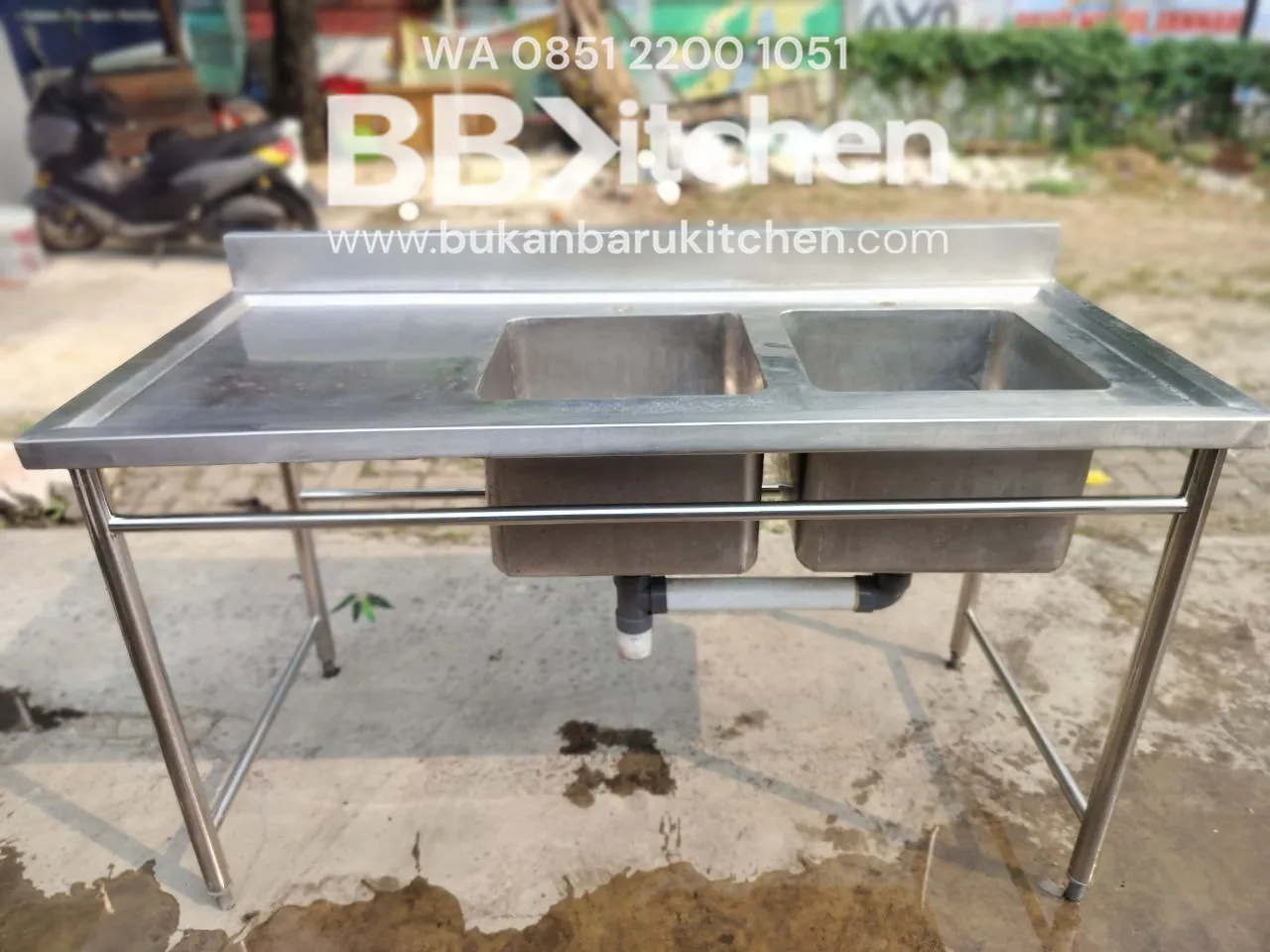 Double Sink Stainless Steel 150x70x85 cm dengan Sayap - Image 7