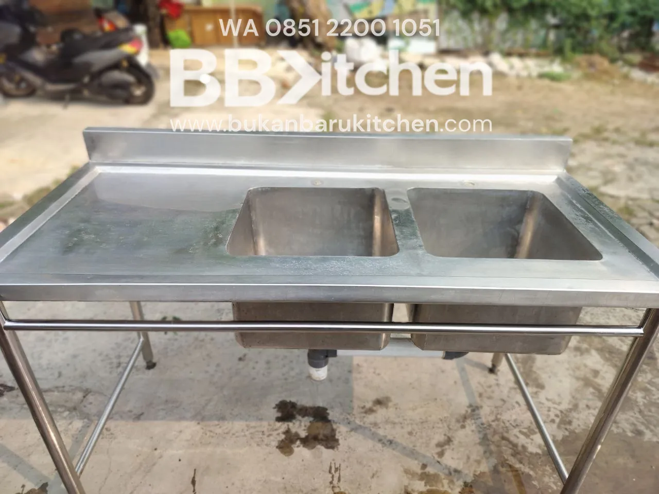 Double Sink Stainless Steel 150x70x85 cm dengan Sayap - Image 8