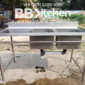 Double Sink Stainless Steel 150x70x85 cm dengan Sayap