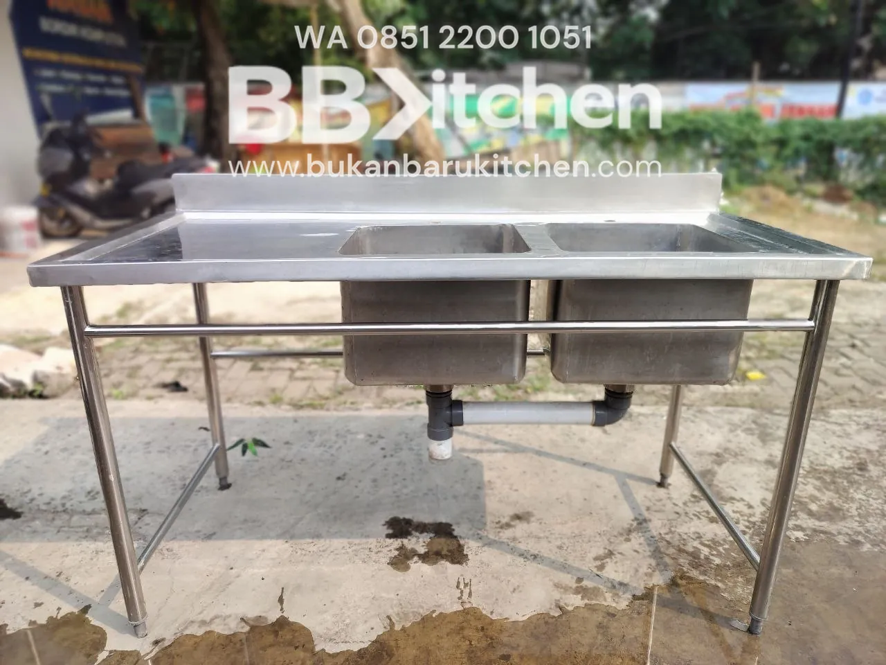 Double Sink Stainless Steel 150x70x85 cm dengan Sayap