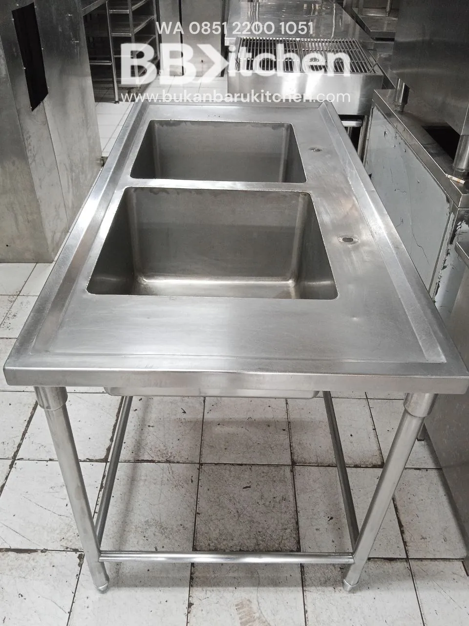 Double Sink Stainless Steel 150x75 cm - Image 3