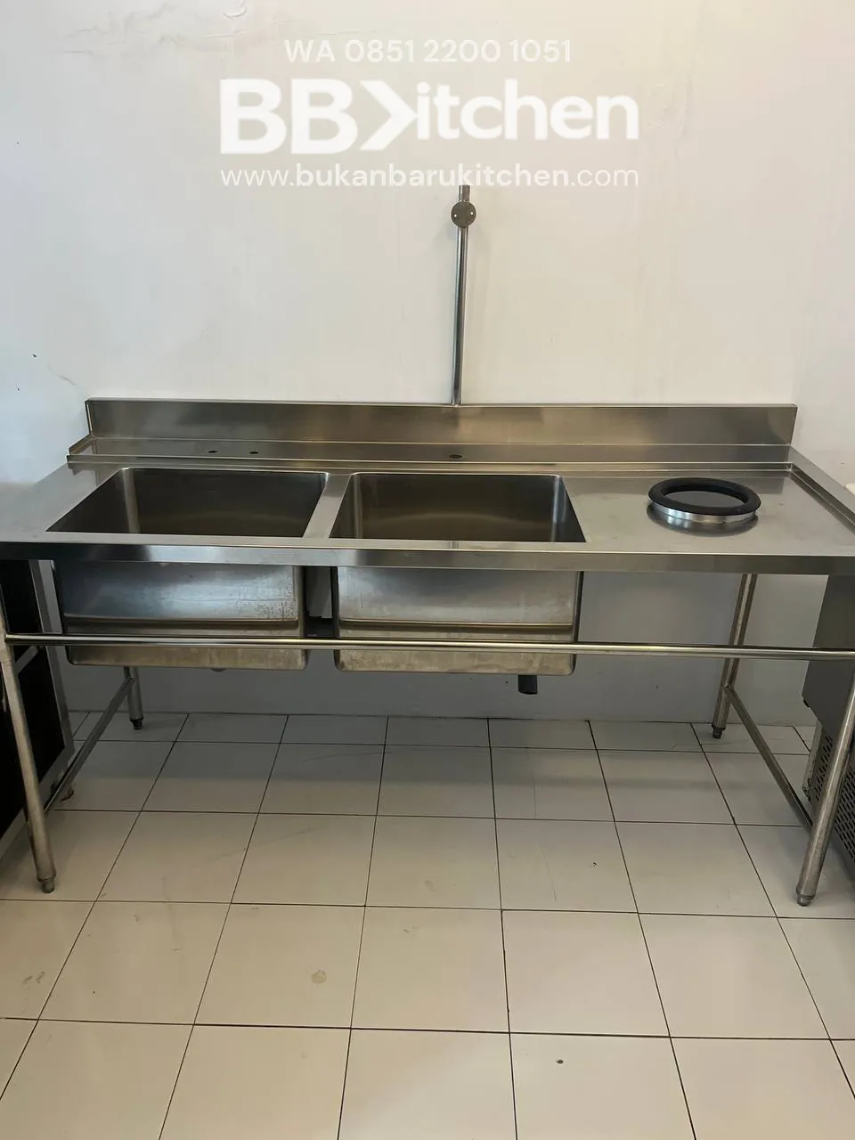 Double Sink Stainless Steel 180x75x86 dengan Lubang Sampah