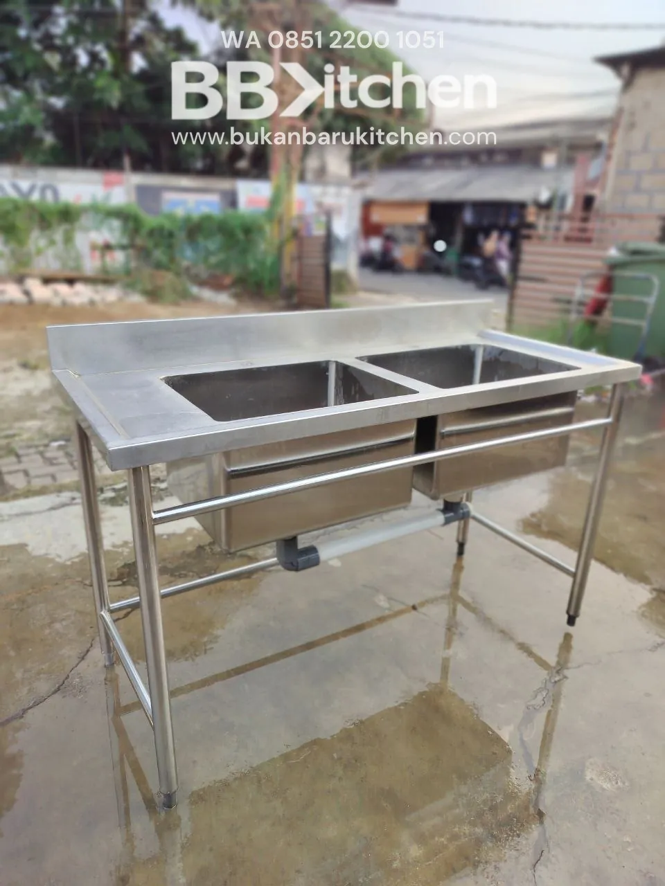 Double Sink Stainless Steel P 140cm L 60cm T 85cm - Image 2