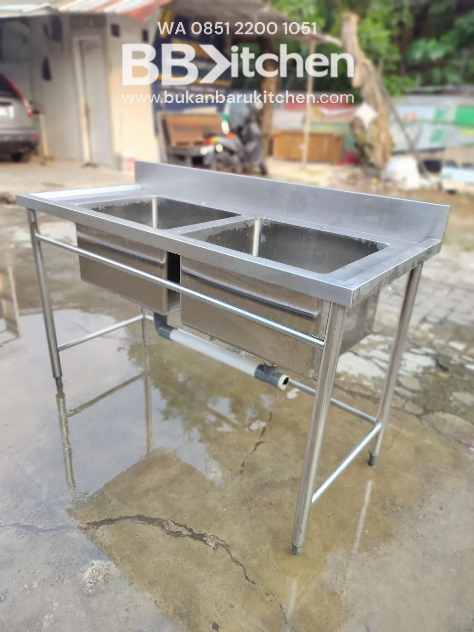 Double Sink Stainless Steel P 140cm L 60cm T 85cm - Image 3