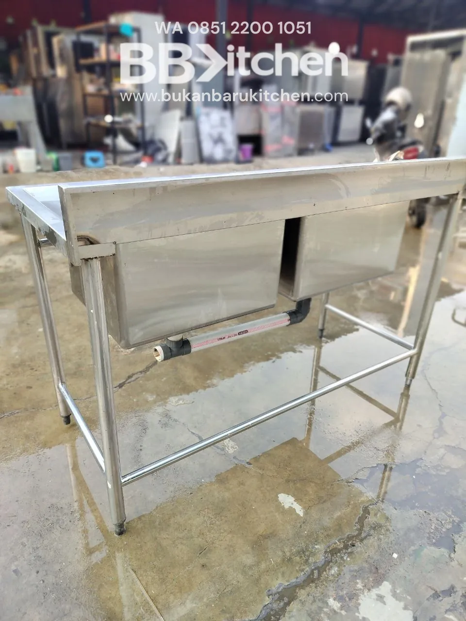 Double Sink Stainless Steel P 140cm L 60cm T 85cm - Image 6