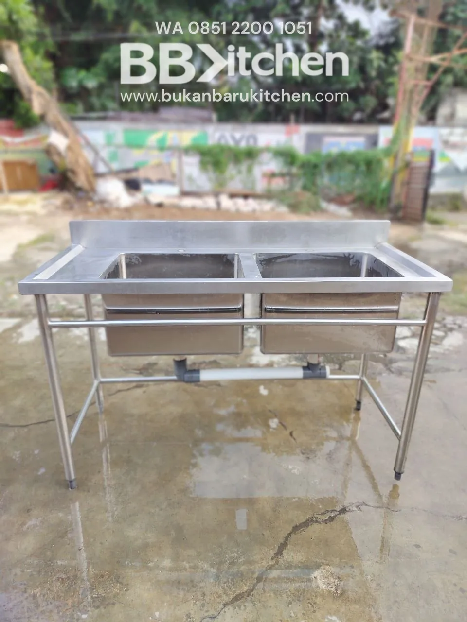 Double Sink Stainless Steel P 140cm L 60cm T 85cm - Image 7
