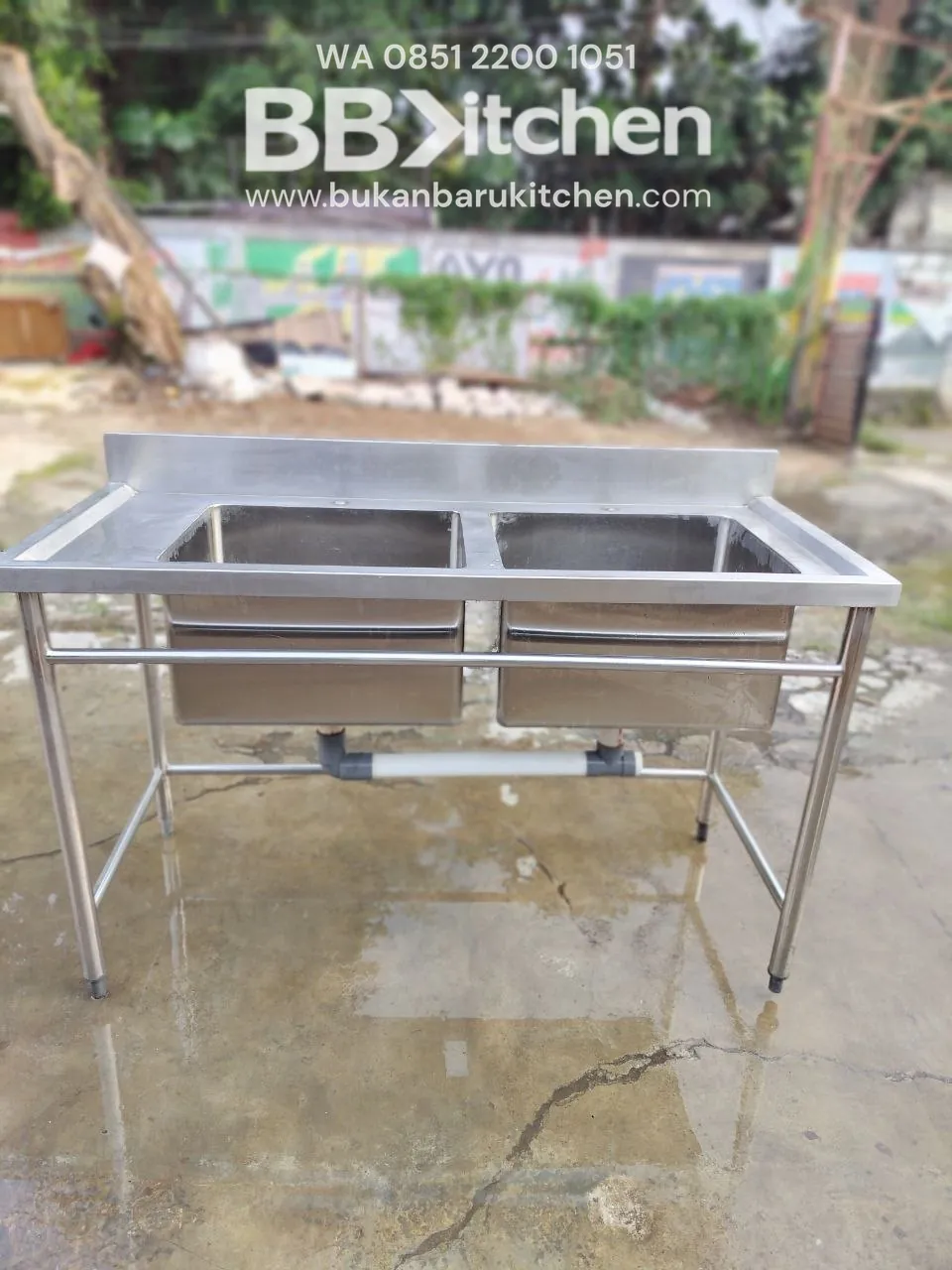 Double Sink Stainless Steel P 140cm L 60cm T 85cm