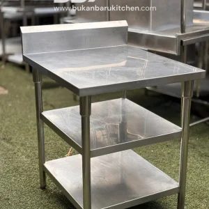 Meja 3 Susun Stainless Steel dengan Backsplash Ukuran 67x75x85
