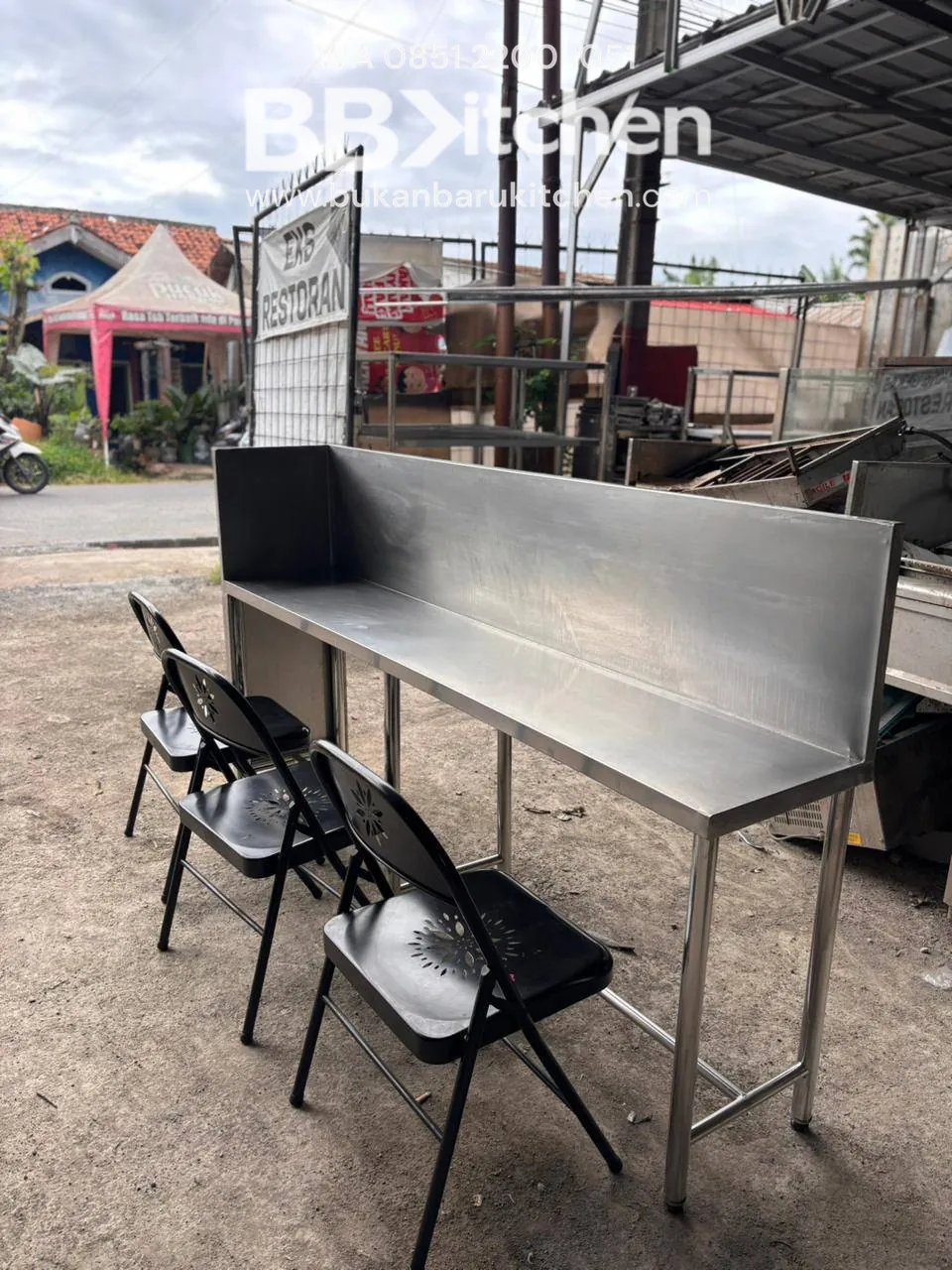Meja Kompor Stainless 200x40x75 dengan Kursi Besi - Image 5