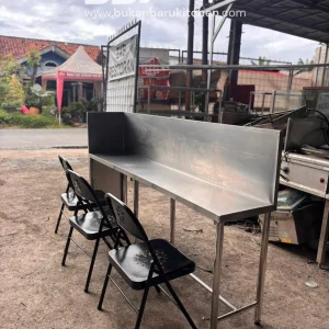 Meja Kompor Stainless 200x40x75 dengan Kursi Besi