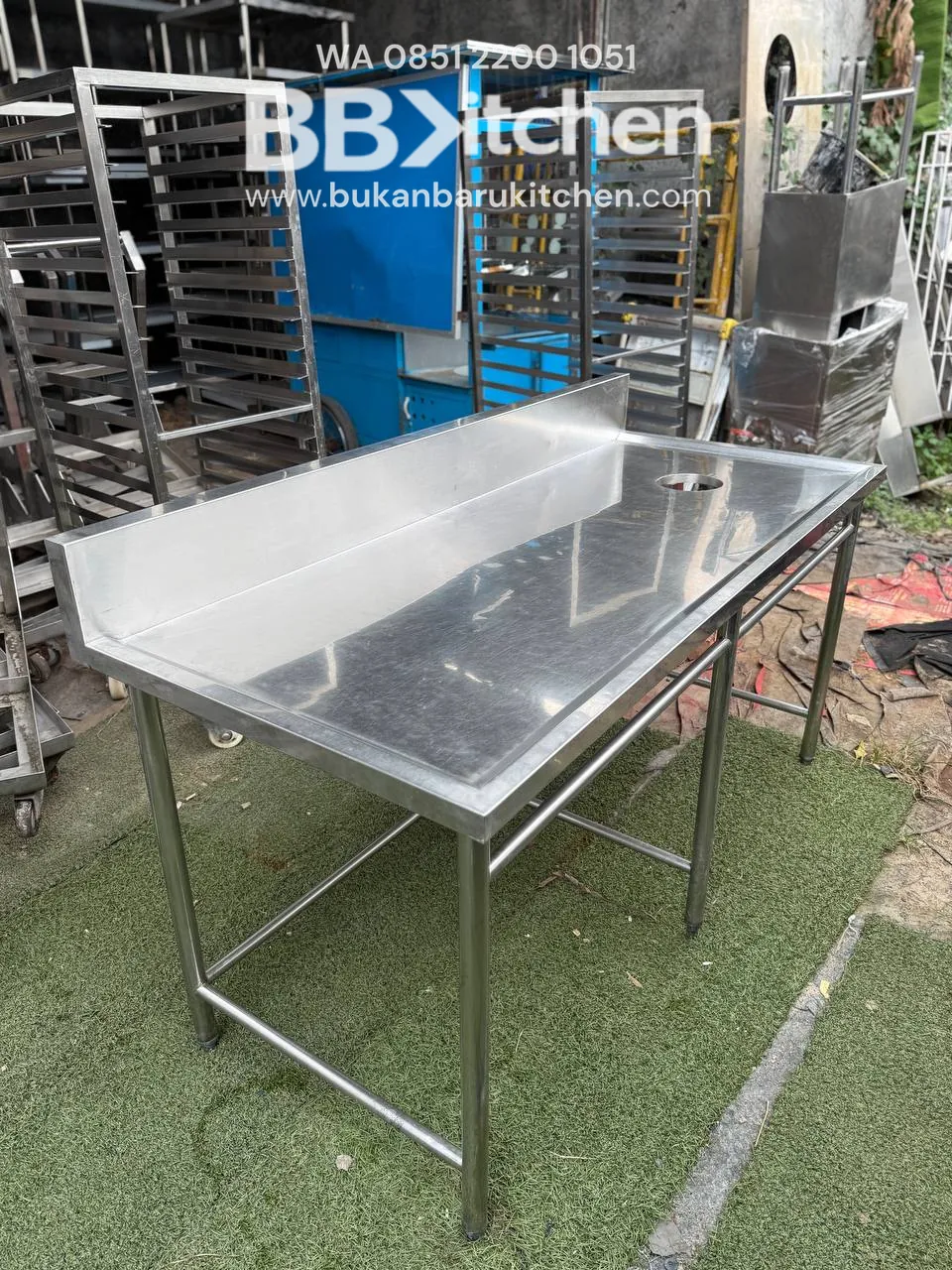 Meja Prepare 1 Susun Stainless 170x75x85 dengan Lubang 15 cm - Image 4