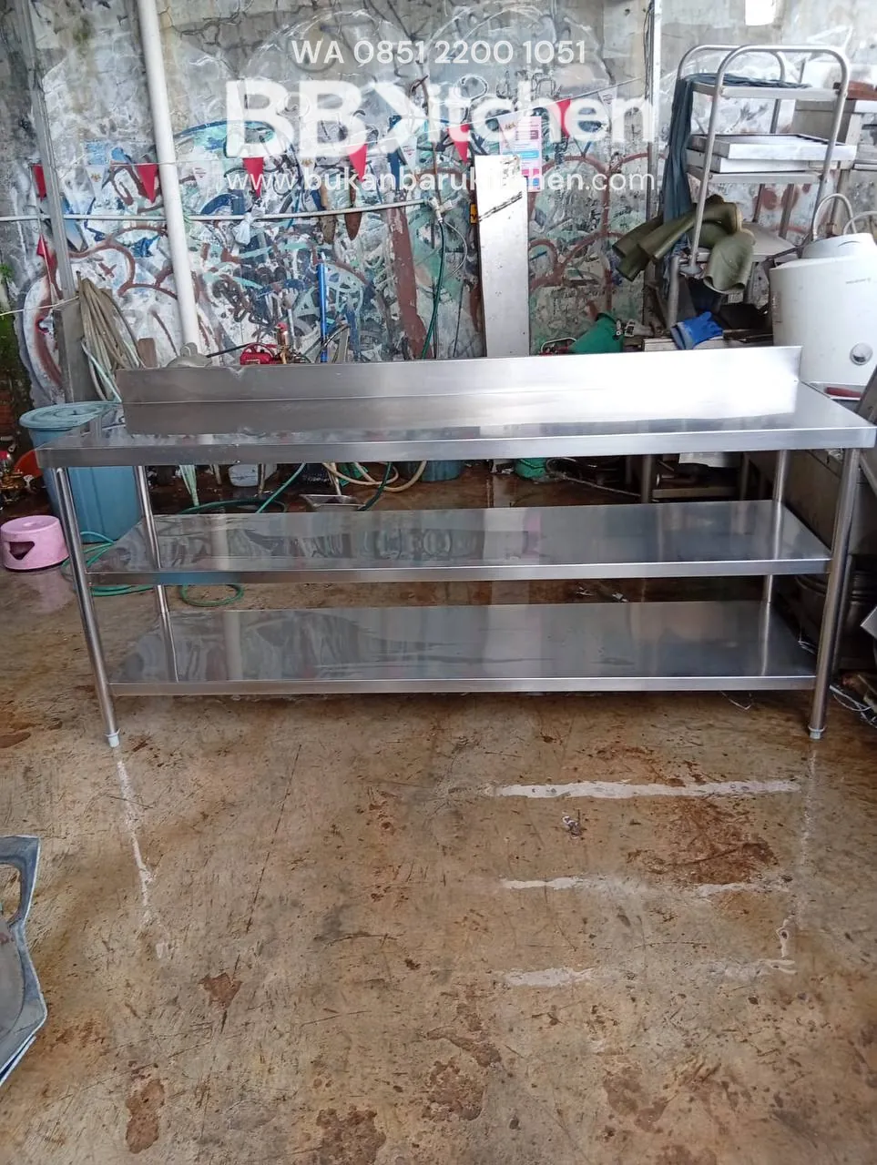 Meja Prepare 3 Susun Ukuran 200x60x85 untuk Dapur Profesional