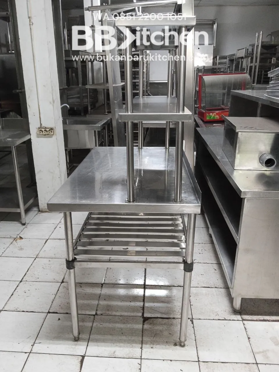 Meja Stainless 2 Susun dengan Upper 120x70x85 dan 120x30x75 - Image 2