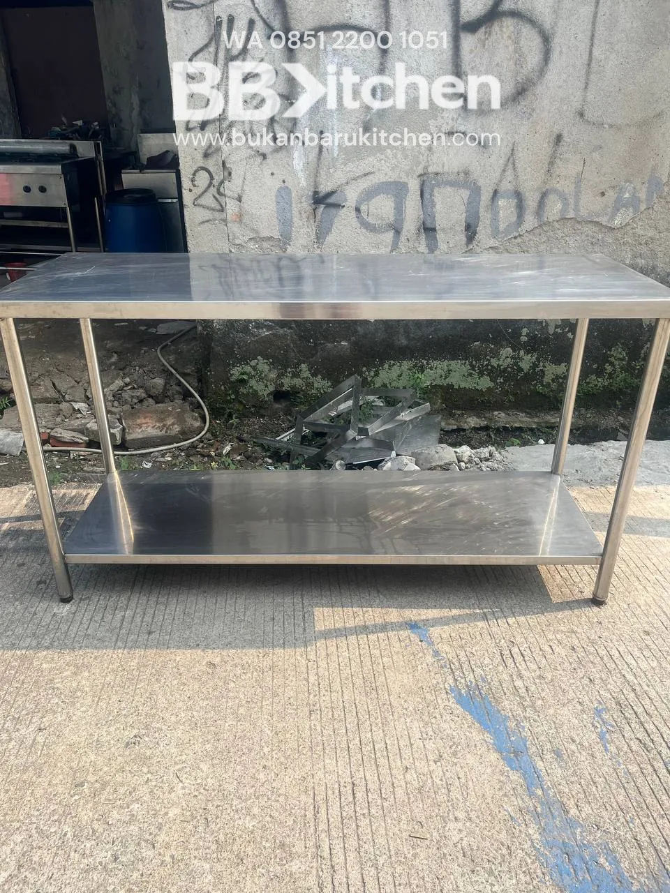 Meja Stainless 2 Susun Ukuran 155x55x85 untuk Dapur Komersial