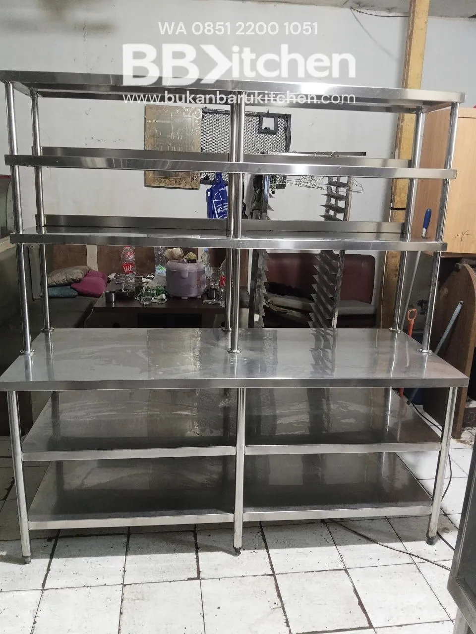Meja Stainless 3 Susun dengan Upper 3 Susun Ukuran 180x70x80 cm