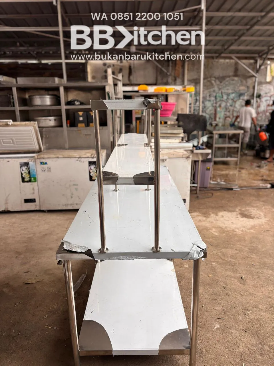 Meja Stainless Steel 2 Susun dengan Upper 200x75x85 cm - Image 3