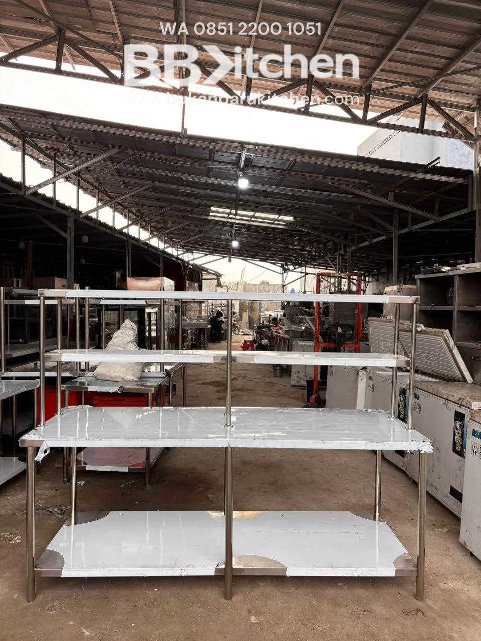 Meja Stainless Steel 2 Susun dengan Upper 200x75x85 cm