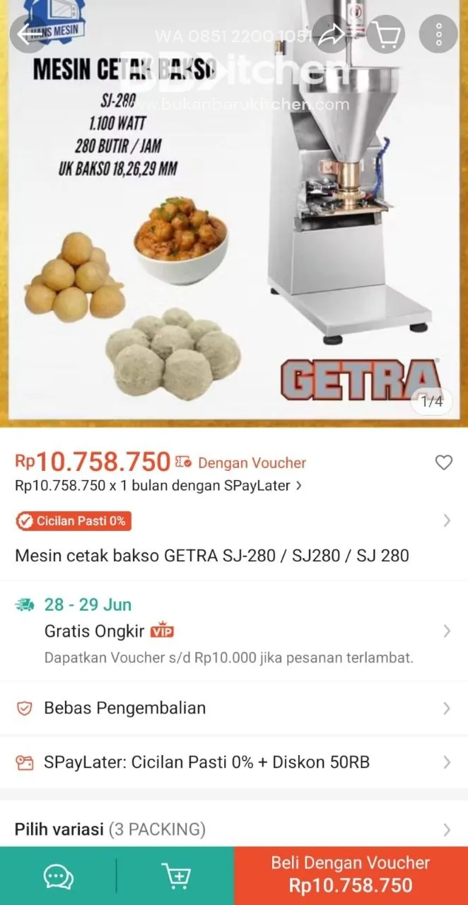 Mesin Pembuat Bakso Getra SL-280 Kapasitas 280 pcs/menit - Image 9