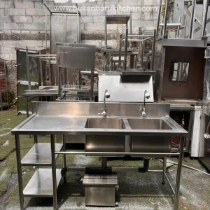 Sink 2 Lubang Sayap Kiri dengan Ambalan Meja dan Grease Trap 160x60 cm