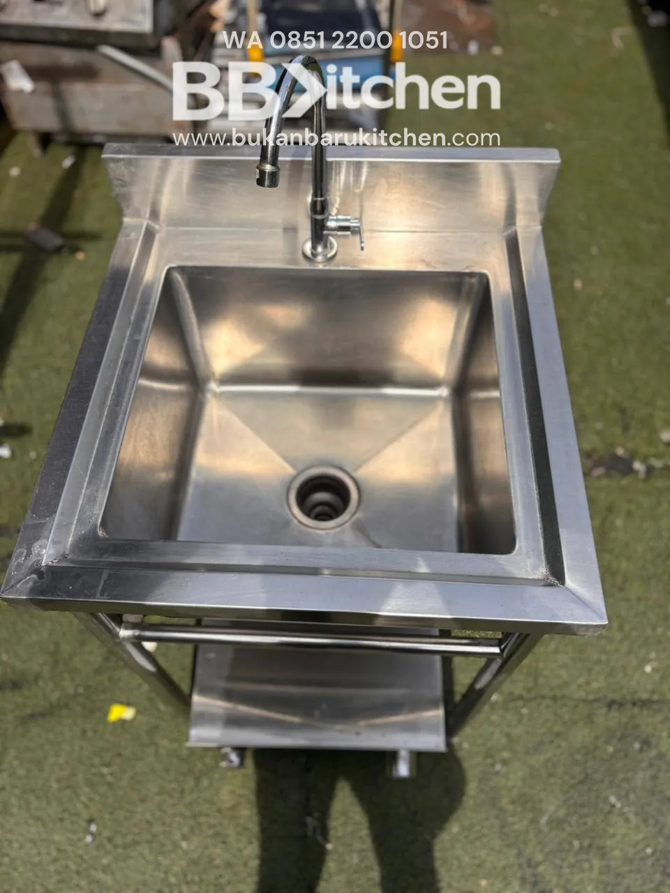 Sink Stainless Steel 1 Lubang 60x60x85 dengan Kran dan Grease Trap - Image 3