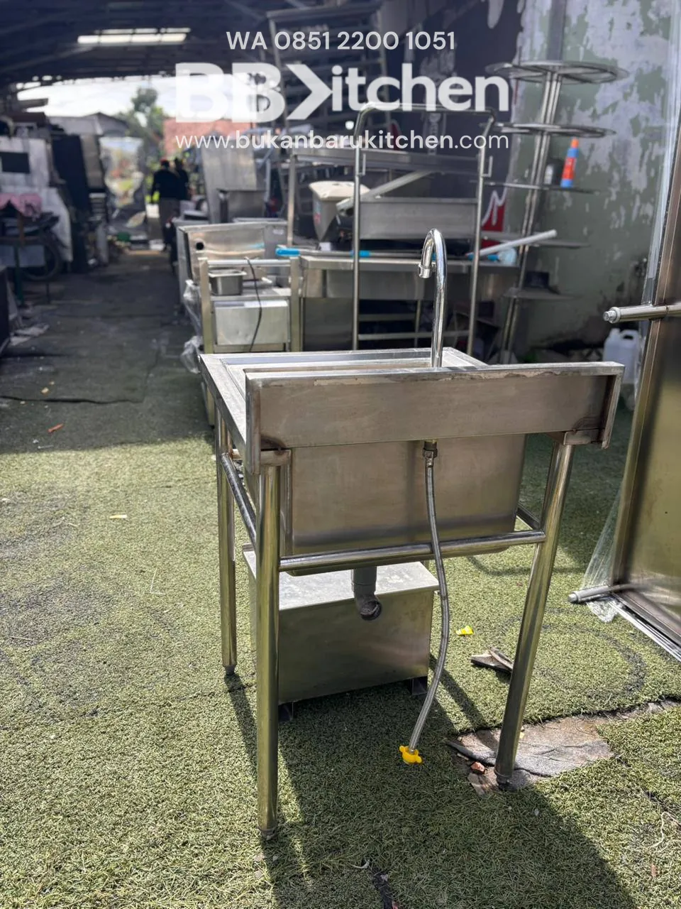 Sink Stainless Steel 1 Lubang 60x60x85 dengan Kran dan Grease Trap - Image 5