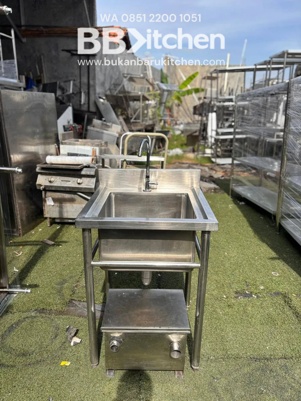 Sink Stainless Steel 1 Lubang 60x60x85 dengan Kran dan Grease Trap - Image 6