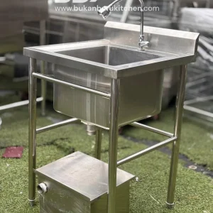 Sink Stainless Steel 1 Lubang dengan Grease Trap Ukuran 60x60x85