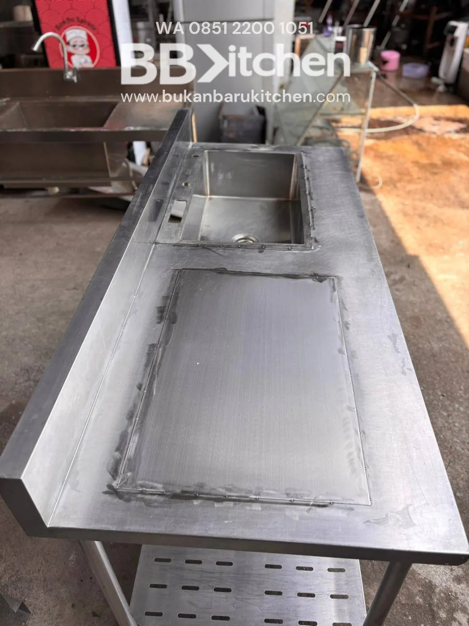 Sink Stainless Steel 1 Lubang dengan Sayap Kiri 2 Susun Ukuran 180x75x85 - Image 3