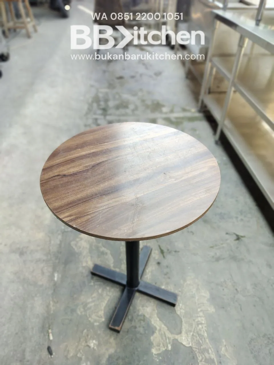 Meja Kafee Kayu Multiplek Kaki Besi Diameter 50 cm Tinggi 75 cm - Image 5
